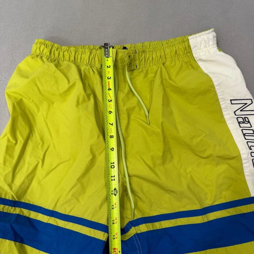 Nautica Swim Trunks Men Large Neon Green Blue Striped Vintage Mesh Lined Shorts